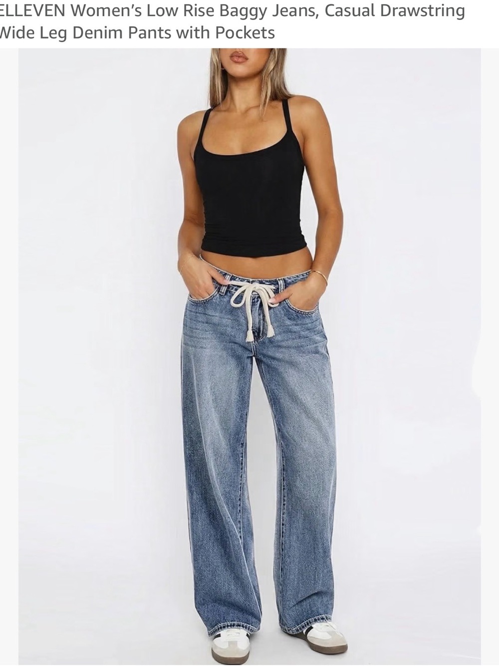 Relaxed Fit Women’s Light Blue Wide Leg Drawstring Jeans size 10 Large NWT 32 in